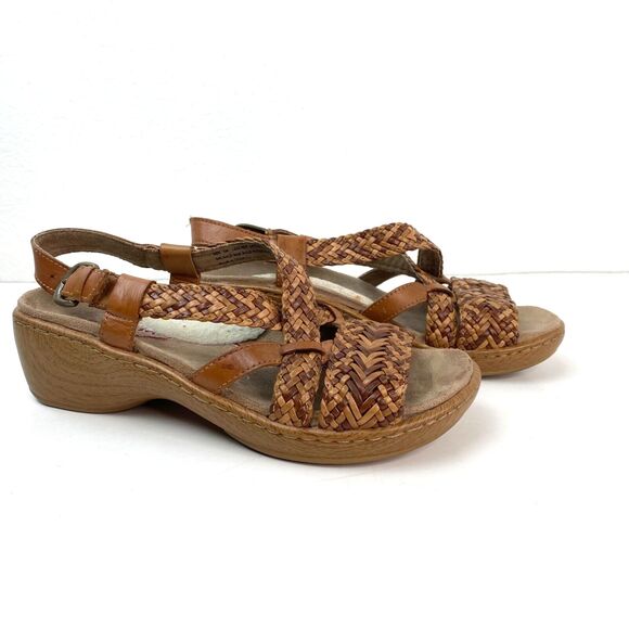 Leather Woven Klogs Size 8M Wedge Sandals Shoes Buckle Suede Insoles Slip Resist - Picture 2 of 12